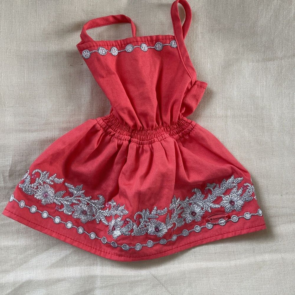American Girl Doll Sunny Day Coral Silver Embroidered dress Truly Me